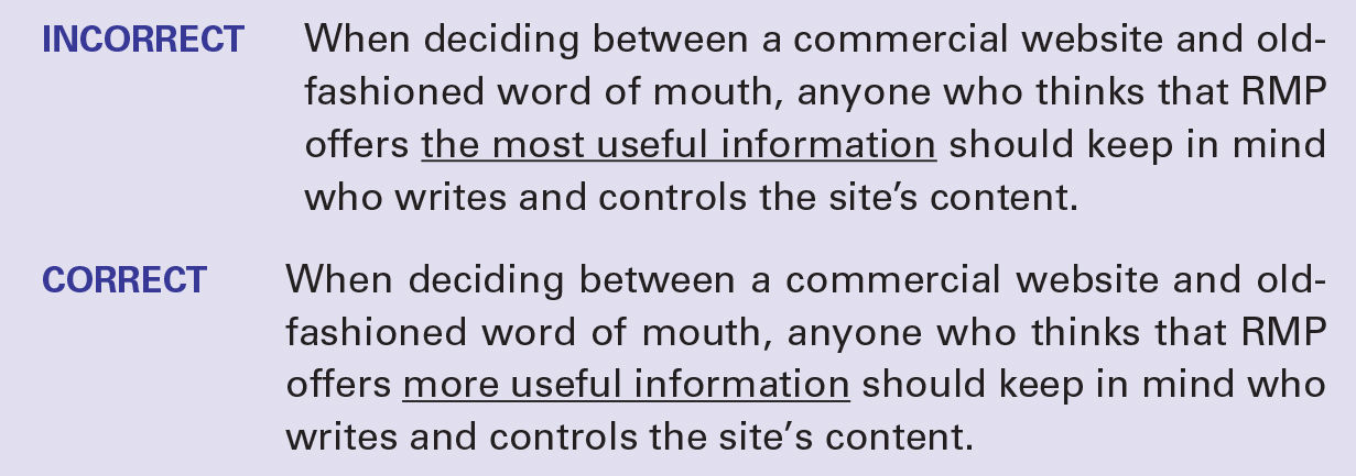 Image shows an example when a person should not use the superlative when you are comparing only two things.